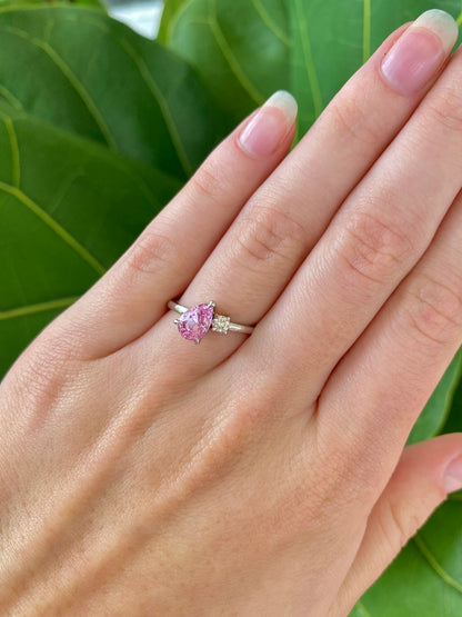 Rose Bud Sapphire and Diamond White Gold Ring