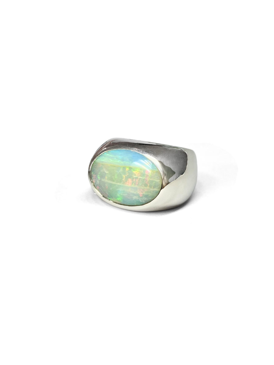 Seascape Fire Opal Signet Ring