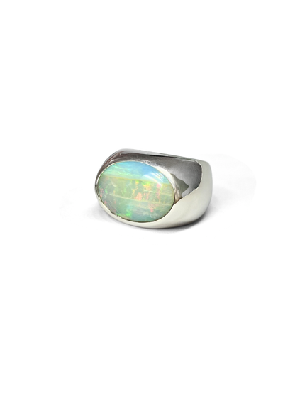 Seascape Fire Opal Signet Ring