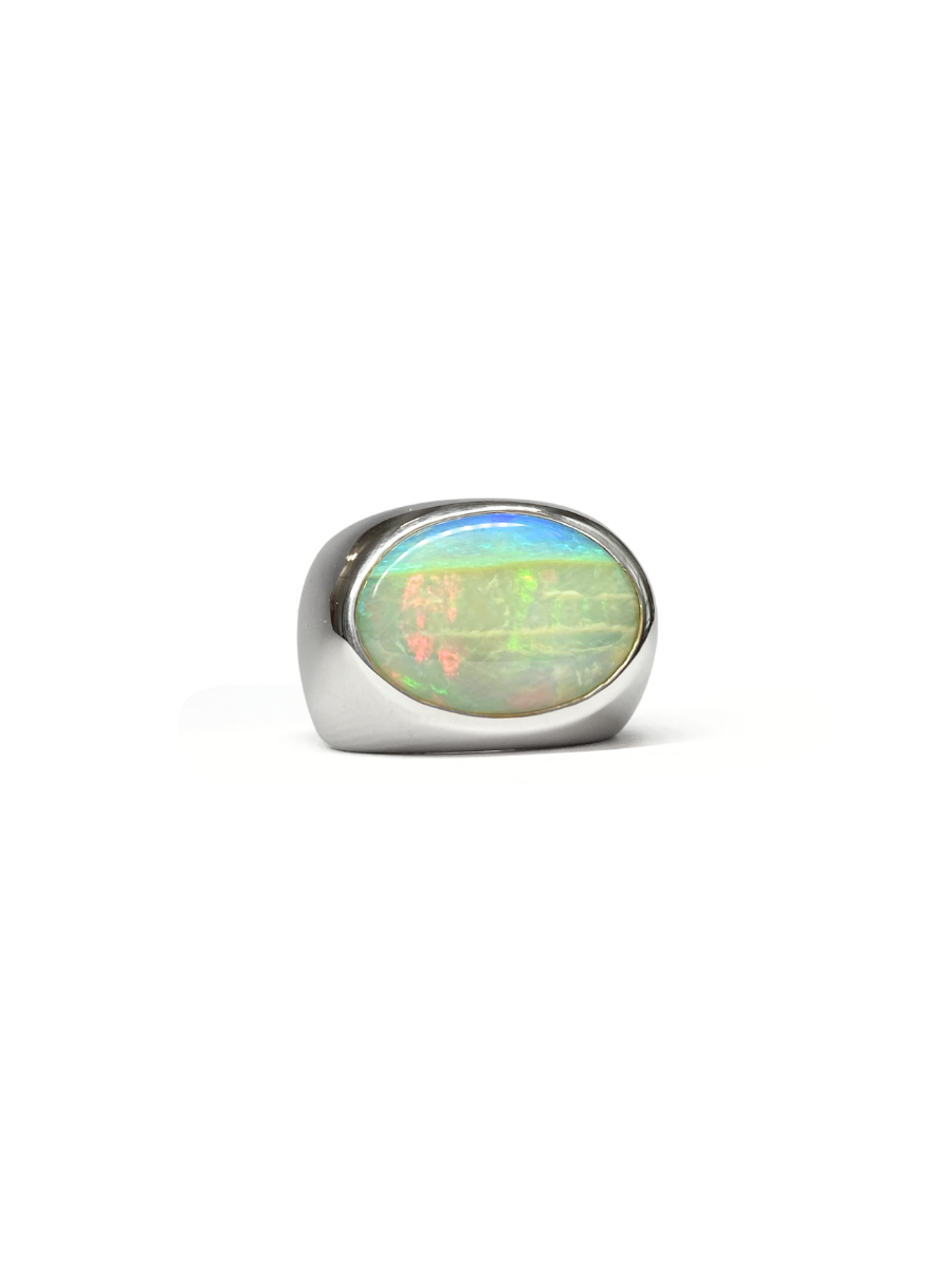 Seascape Fire Opal Signet Ring
