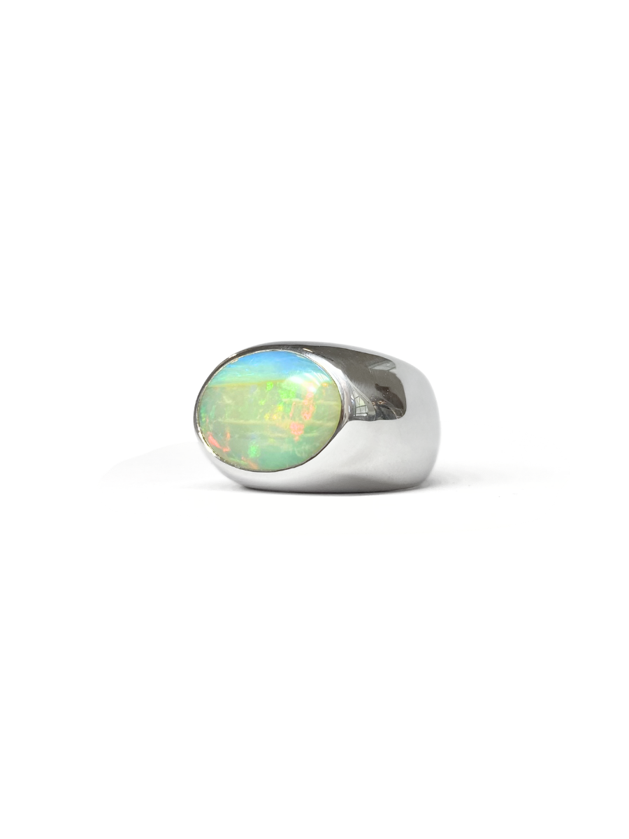 Seascape Fire Opal Signet Ring