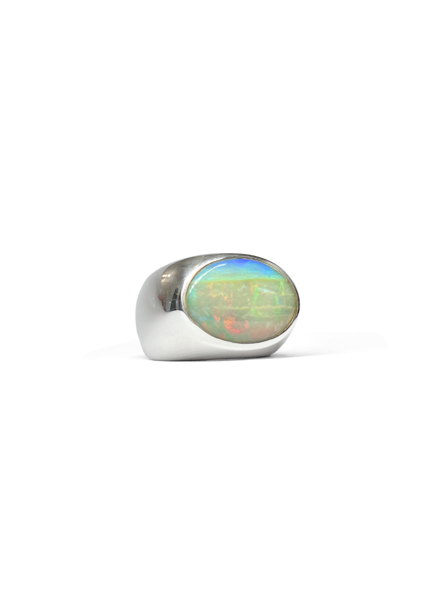 Seascape Fire Opal Signet Ring