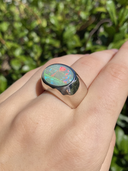 Seascape Fire Opal Signet Ring