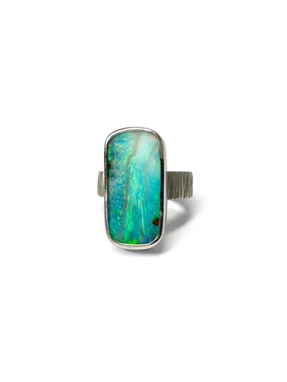 Bague longue opale et argent Seascape