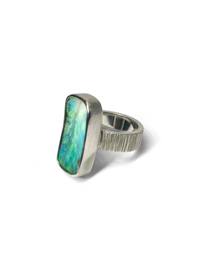 Bague longue opale et argent Seascape