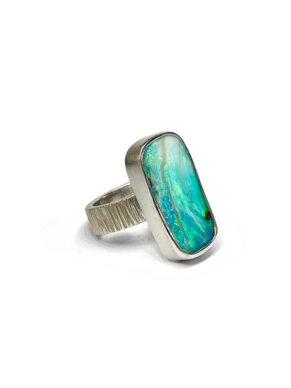 Bague longue opale et argent Seascape