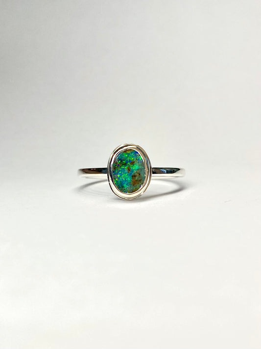 Teal Mini Galaxy Ring Silver