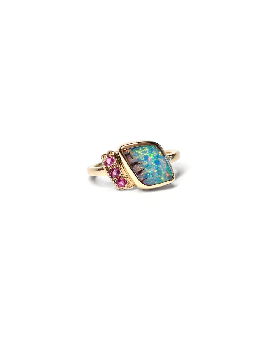 Tiger Stripe Opal and Sapphire Ring