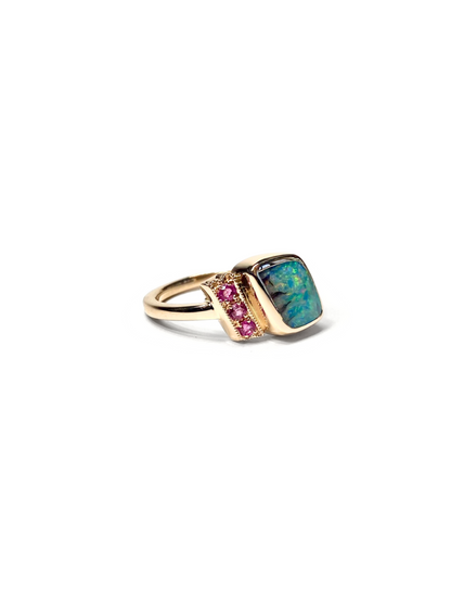 Tiger Stripe Opal and Sapphire Ring