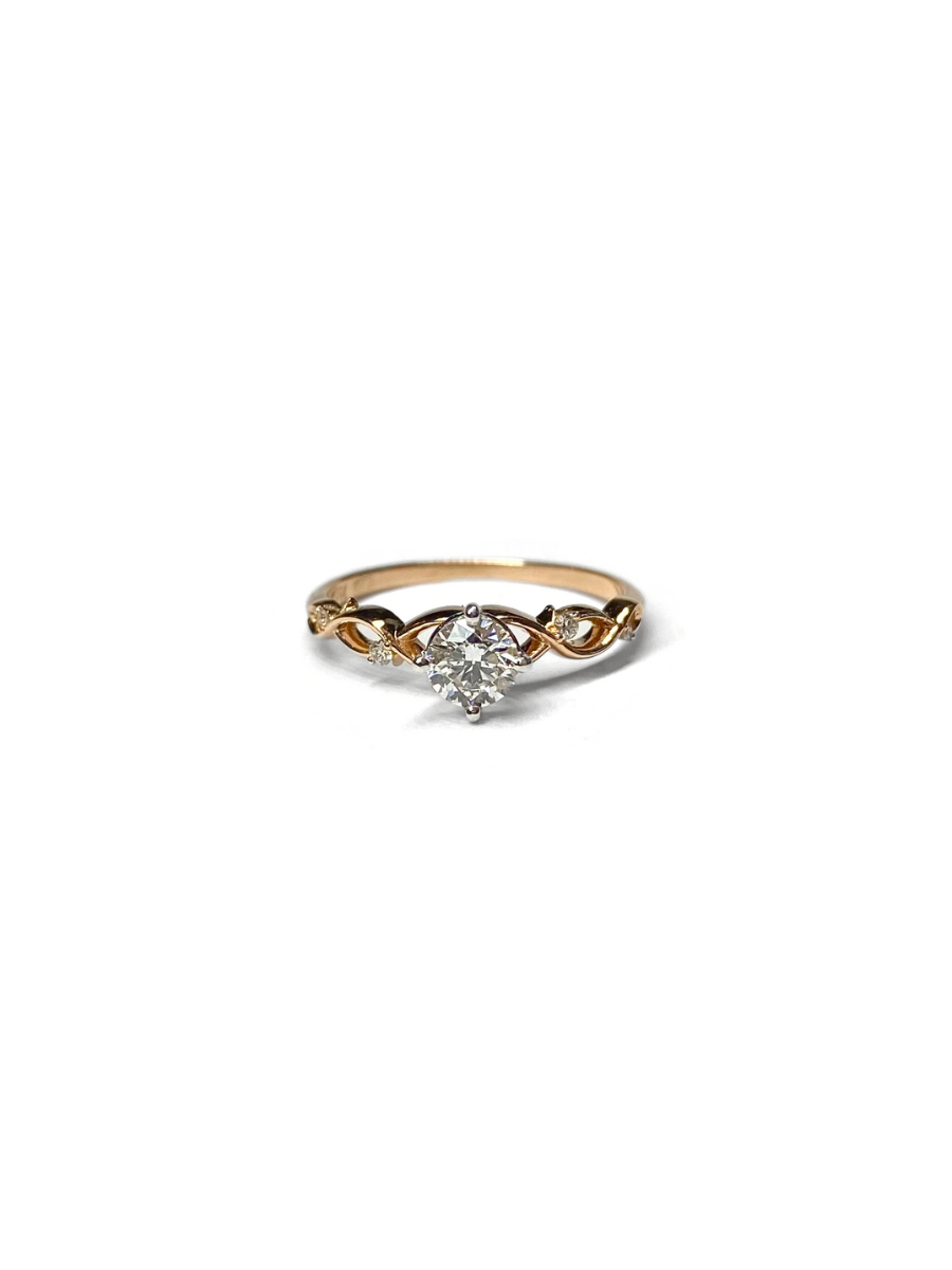 Twisting Shoulders Diamond and Rose Gold Ring