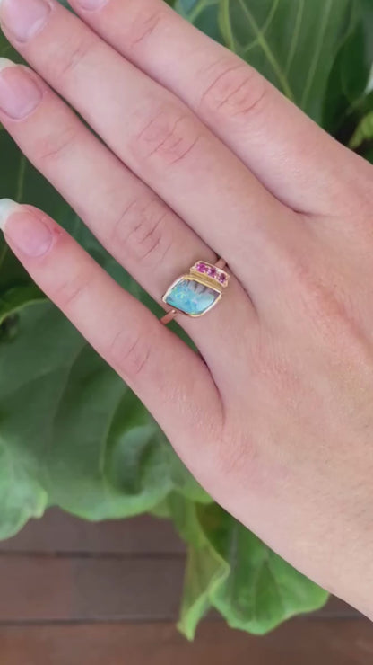 Tiger Stripe Opal and Sapphire Ring