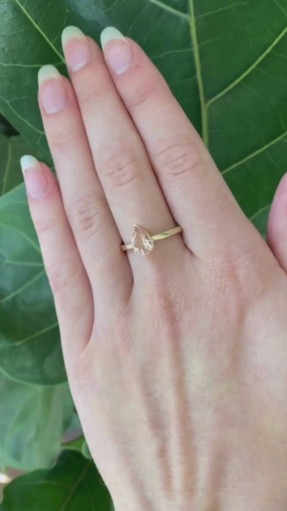 Peachy Pink Pear Cut Morganite Ring