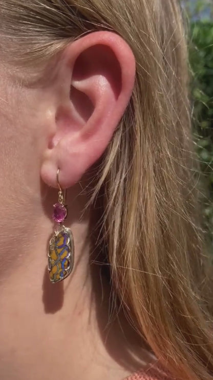 Pink Desert Spring Opal and Rubellite Earrings