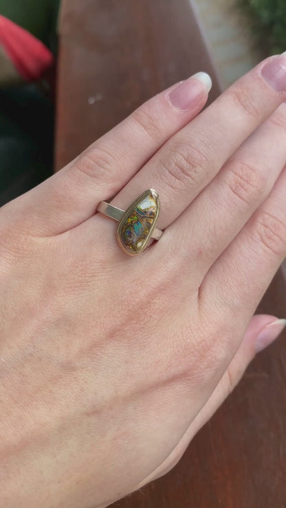 Earth from Afar Boulder Opal Matrix Gold and Silver Ring