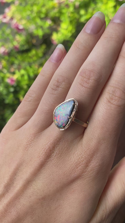 Twilight Bloom Opal Rose Gold Ring