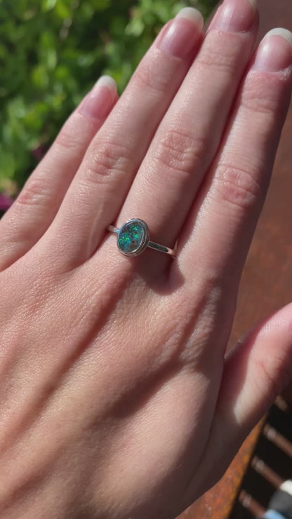 Teal Mini Galaxy Ring Silver