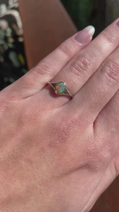 Rainbow Glow Opal and White Gold Ring