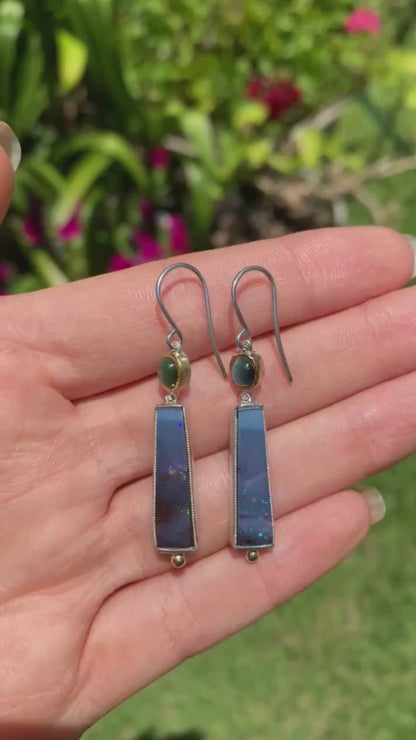 Cat's Eye Tournaline and Opal Earrings