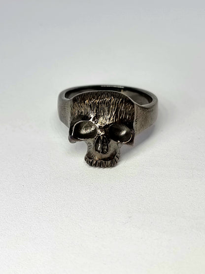 Bague Tête de Mort Argent Fini Rhodié Noir