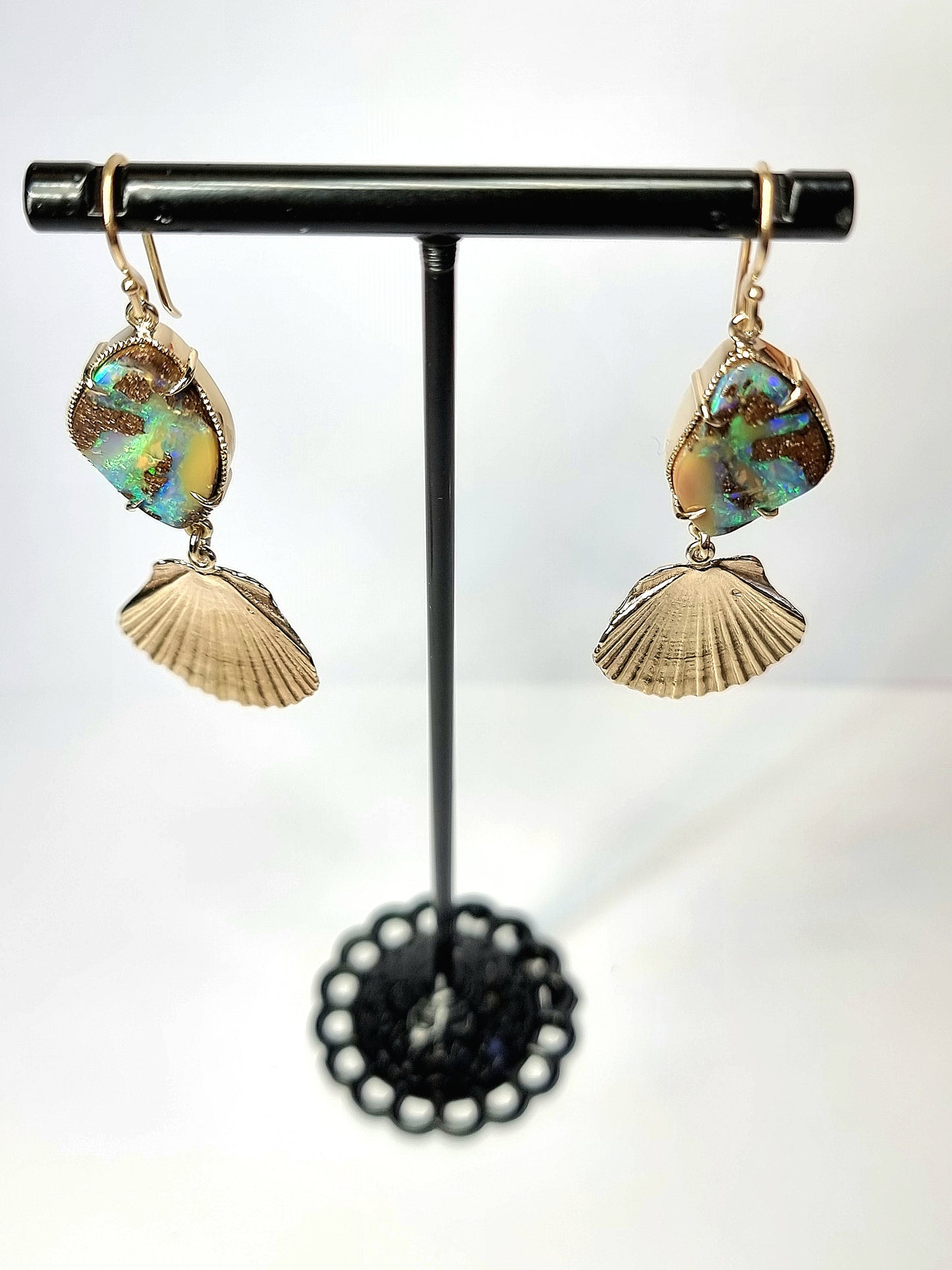 Rockpool Opal and Yellow Gold Shell Earrings
