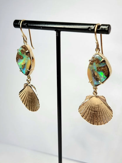 Rockpool Opal and Yellow Gold Shell Earrings