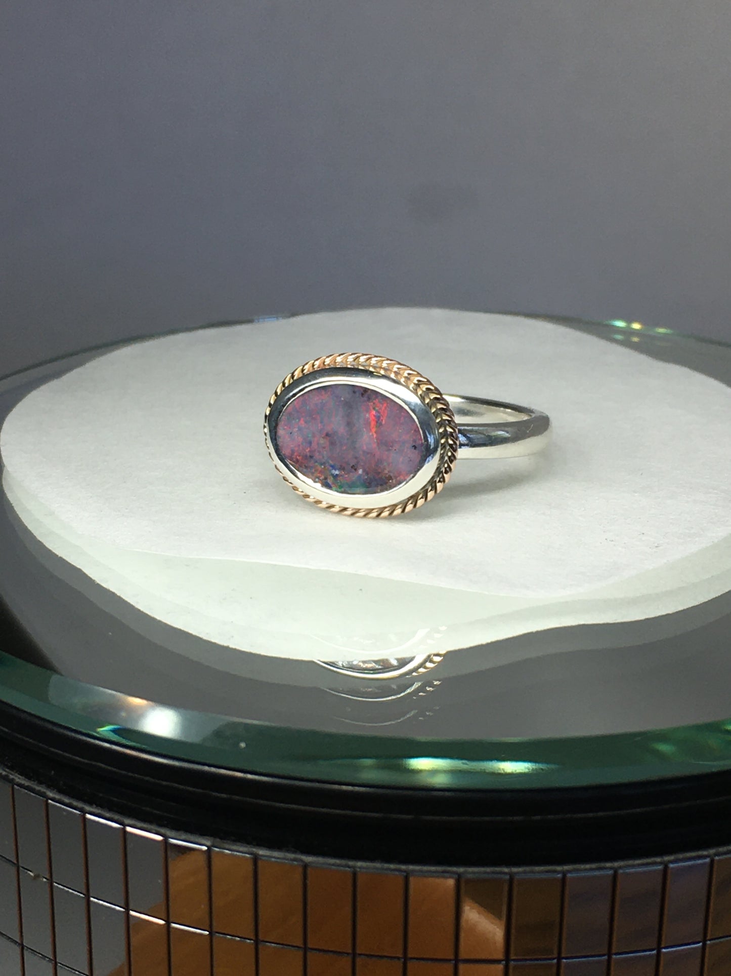 Pink on Fire Opal Ring