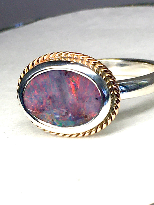 Bague Opale de Feu Rose sur