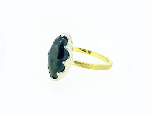 MISE À JOUR : Bague en argent cabochon saphir noir naturel et or 9 carats