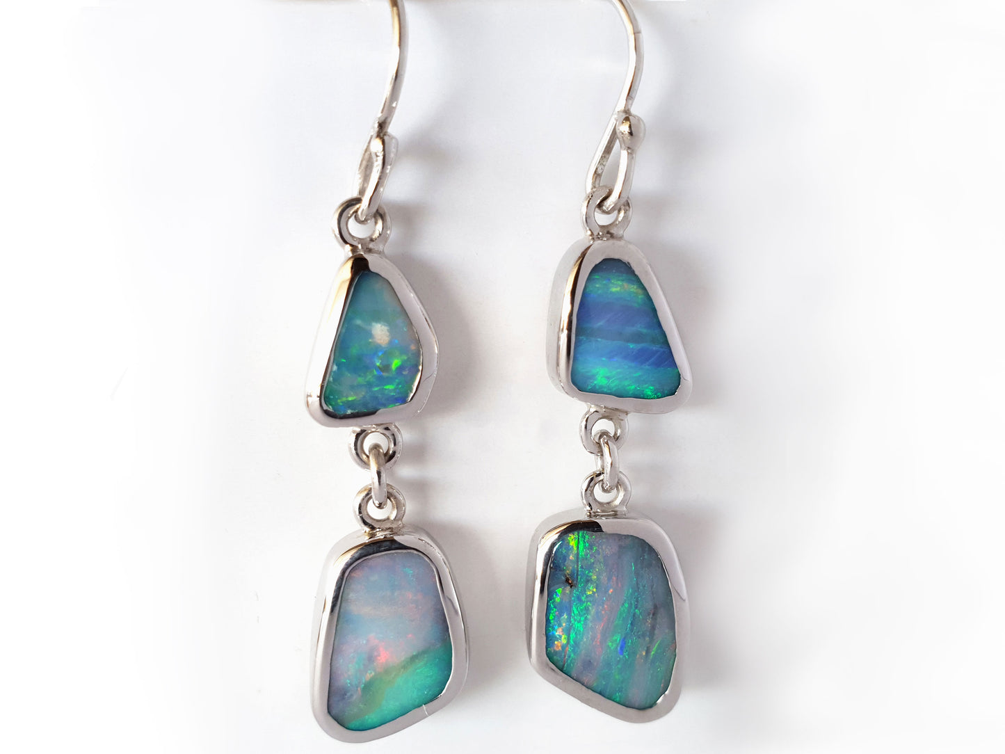 Boucles d'oreilles double opale et argent