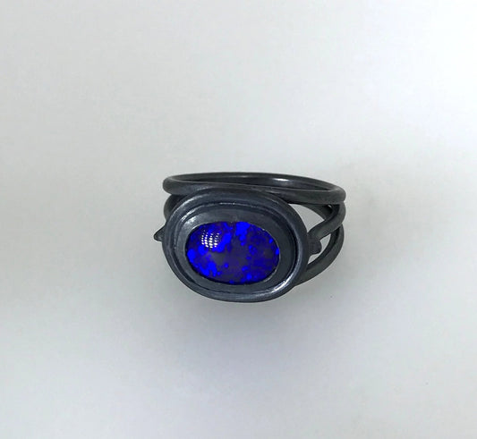 MISE À JOUR : Bague en opale ancienne - Opale noire et argent