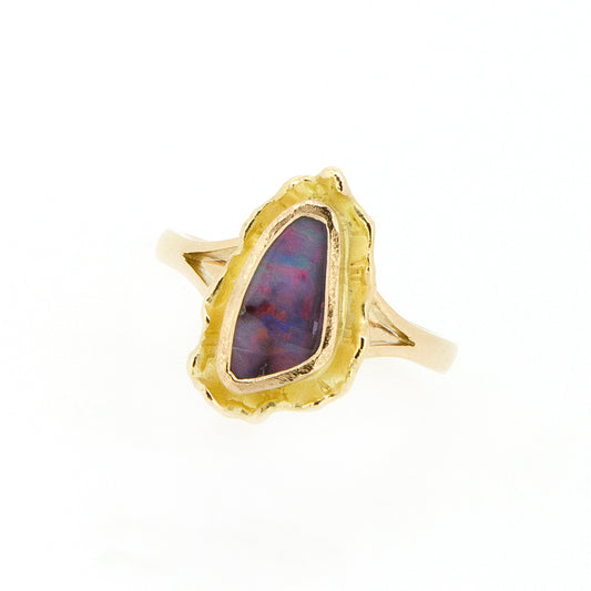 18ct Yellow gold with purple Queensland Boulder Opal. Ethically sourced, hand crafted and Australian Made.