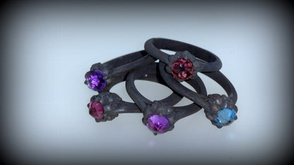 Skullitaire - Silver Skull Rings Set with Amethyst, Topaz or Pink Tourmaline