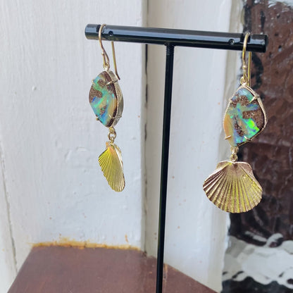 Rockpool Opal and Yellow Gold Shell Earrings